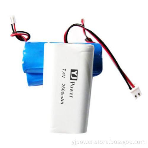 Battery pack, 18650 with 2,600mAh 7.4V, 18.4 x 36.5 x 65.5mm size and 109g weight